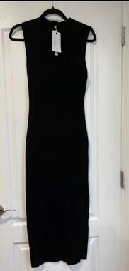 NWT Merokeety Ribbed Bodycon Mock Neck Sweater Dress Black Sleeveless Stretchy L